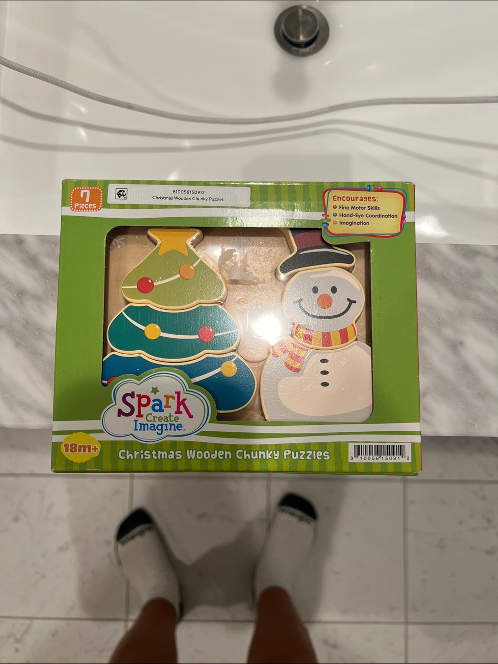 Spark Create Imagine Christmas Wooden Chunky Puzzles - Green/Blue Snowman & Tree